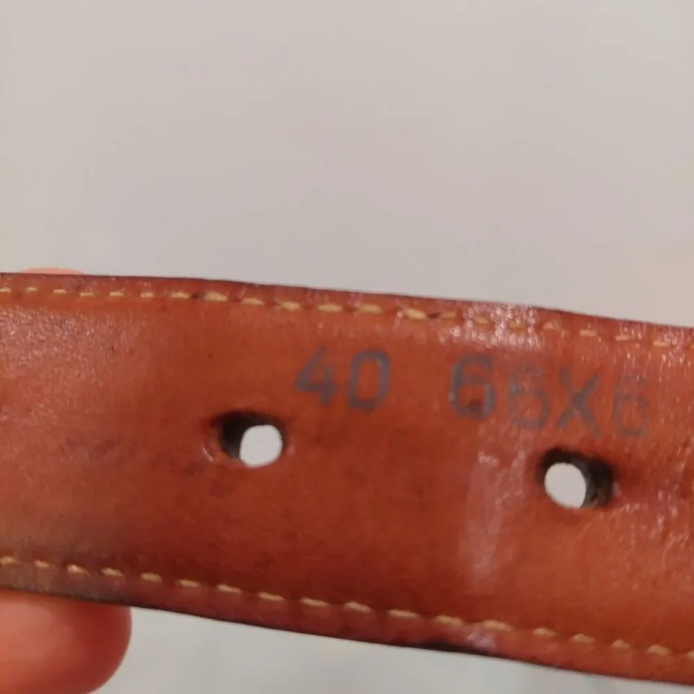 Orvis Blue Canvas Brown Embossed Leather Golf Belt Brass Buckle Men's Sz 42-46